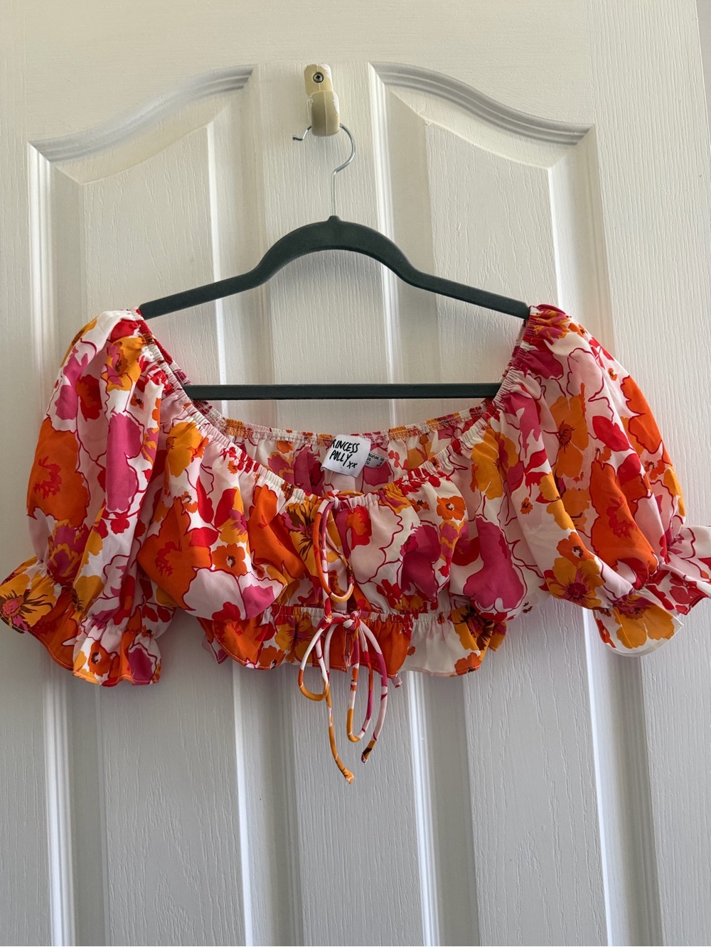 Princess Polly Pink & Orange Floral Puff Sleeve Crop Top